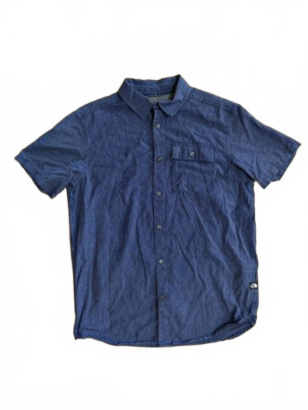 The North Face Men's Blue Short Sleeve Button-Up Shirt Striped - Size Medium
